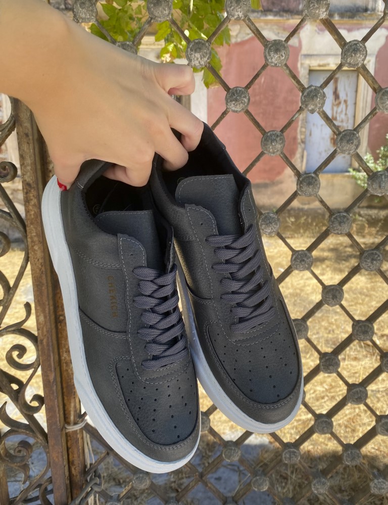 Ανδρικά ανθρακί Sneakers δερματίνη λευκή σόλα CH087A φωτογραφία